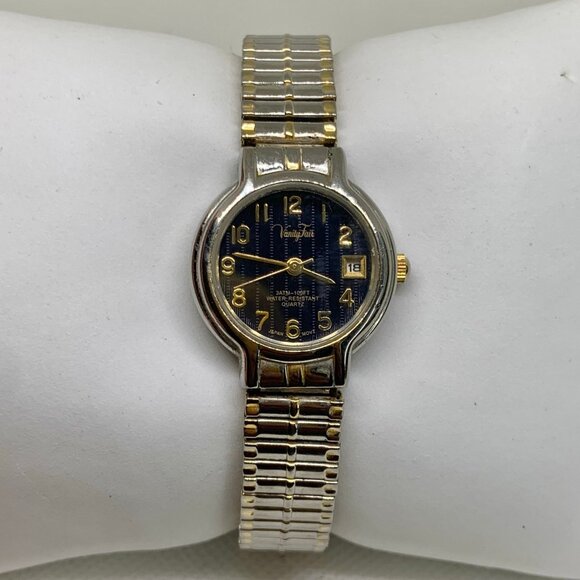 Vanity fair women date watch vintage 23mm round two tone size 6.5” running - Picture 1 of 7